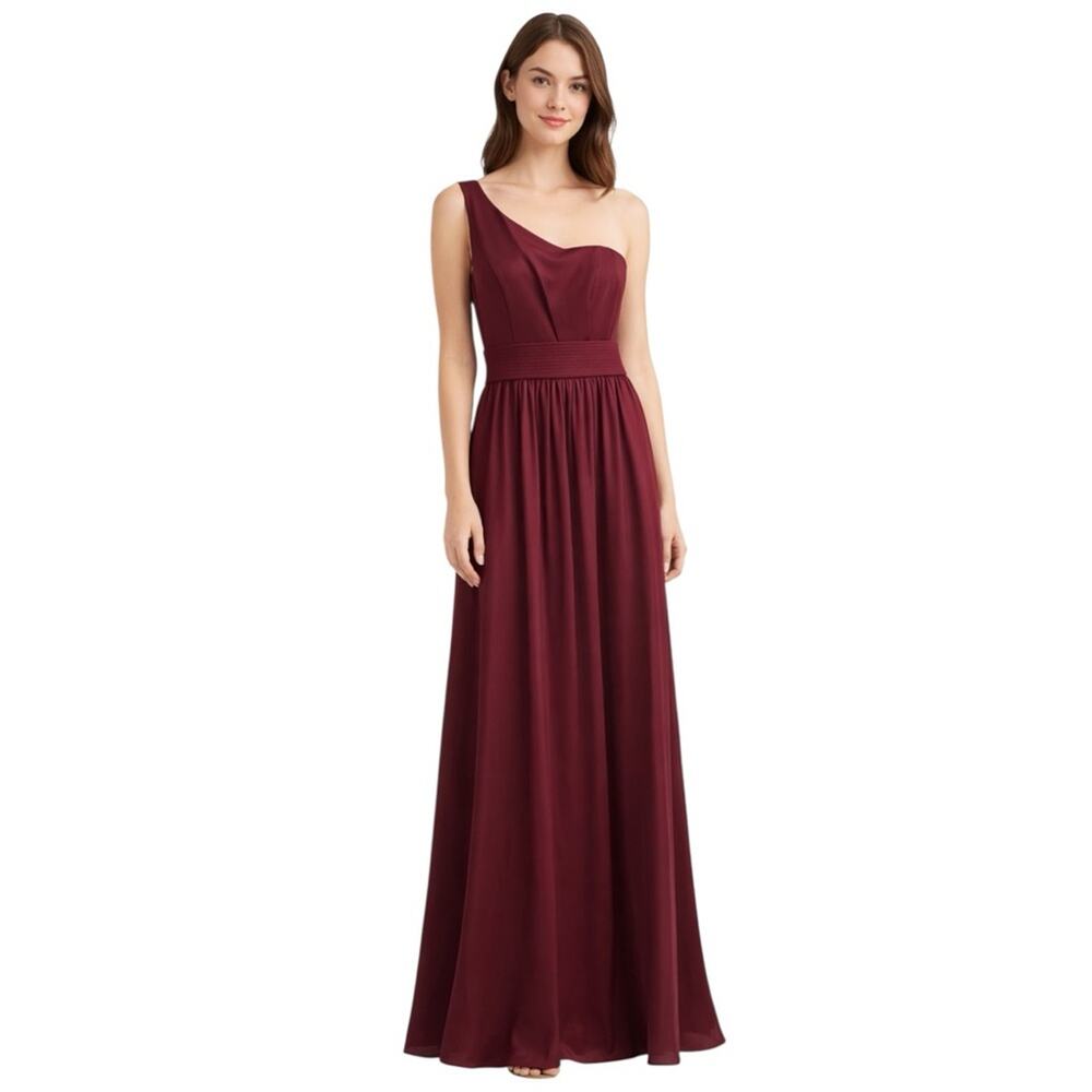 Vera Wang White 6 One Shoulder Wine Chiffon Maxi Dress Formal Gown Bridesmaid